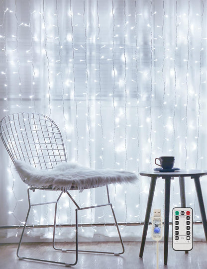 suddus White Curtain Lights for Bedroom Wall, 200 Led Twinkle Lights with Remote 8 Modes Timer, USB
