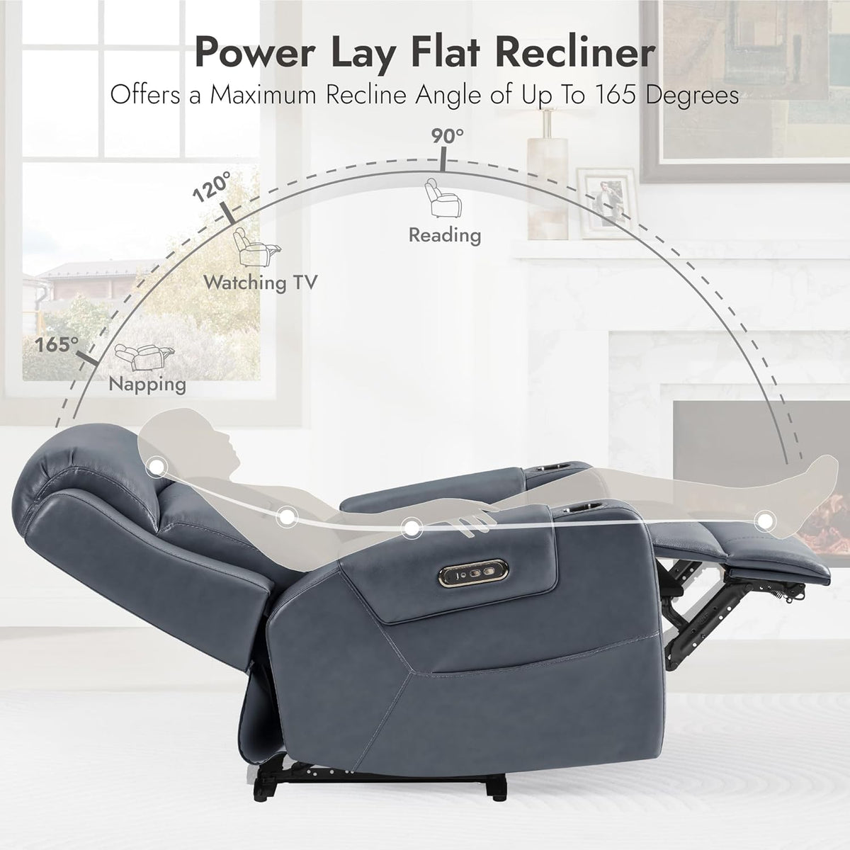 Watson & Whitely Genuine Leather Power Recliner Chairs for Adults, Lay Flat Recliner with Power
