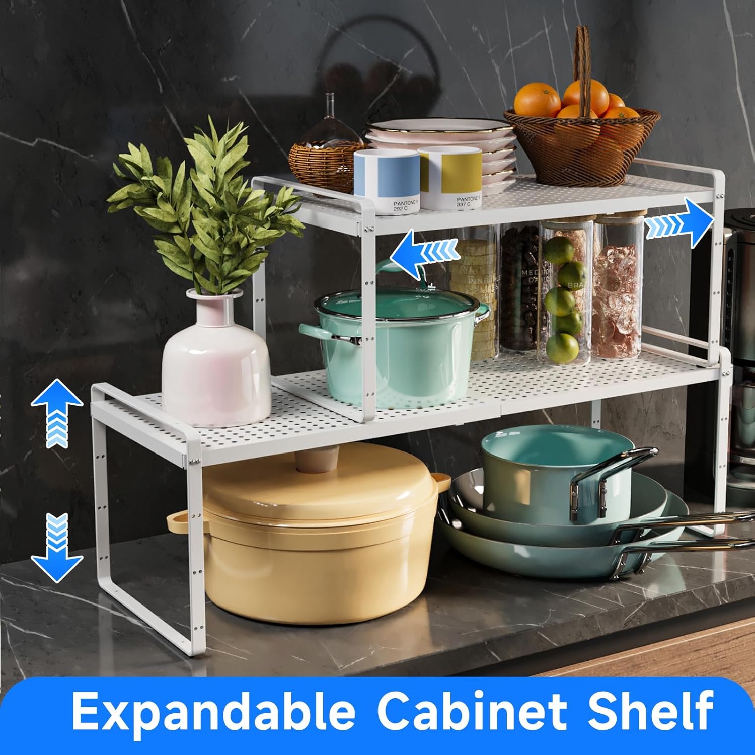 Expandable Cabinet Shelf Organizers, Kitchen Small Stand Rack Organization for Countertop Cupborad