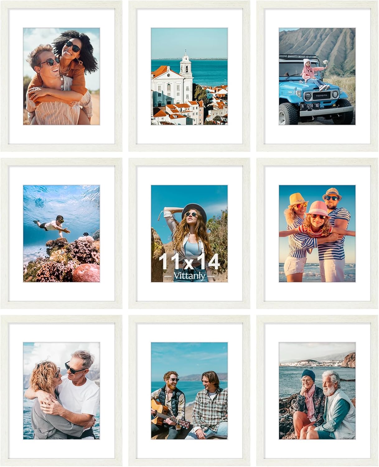 Vittanly 11x14 Picture Frames Set of 9, Shatter Resistant Plexiglass, Display 8x10 Pictures with