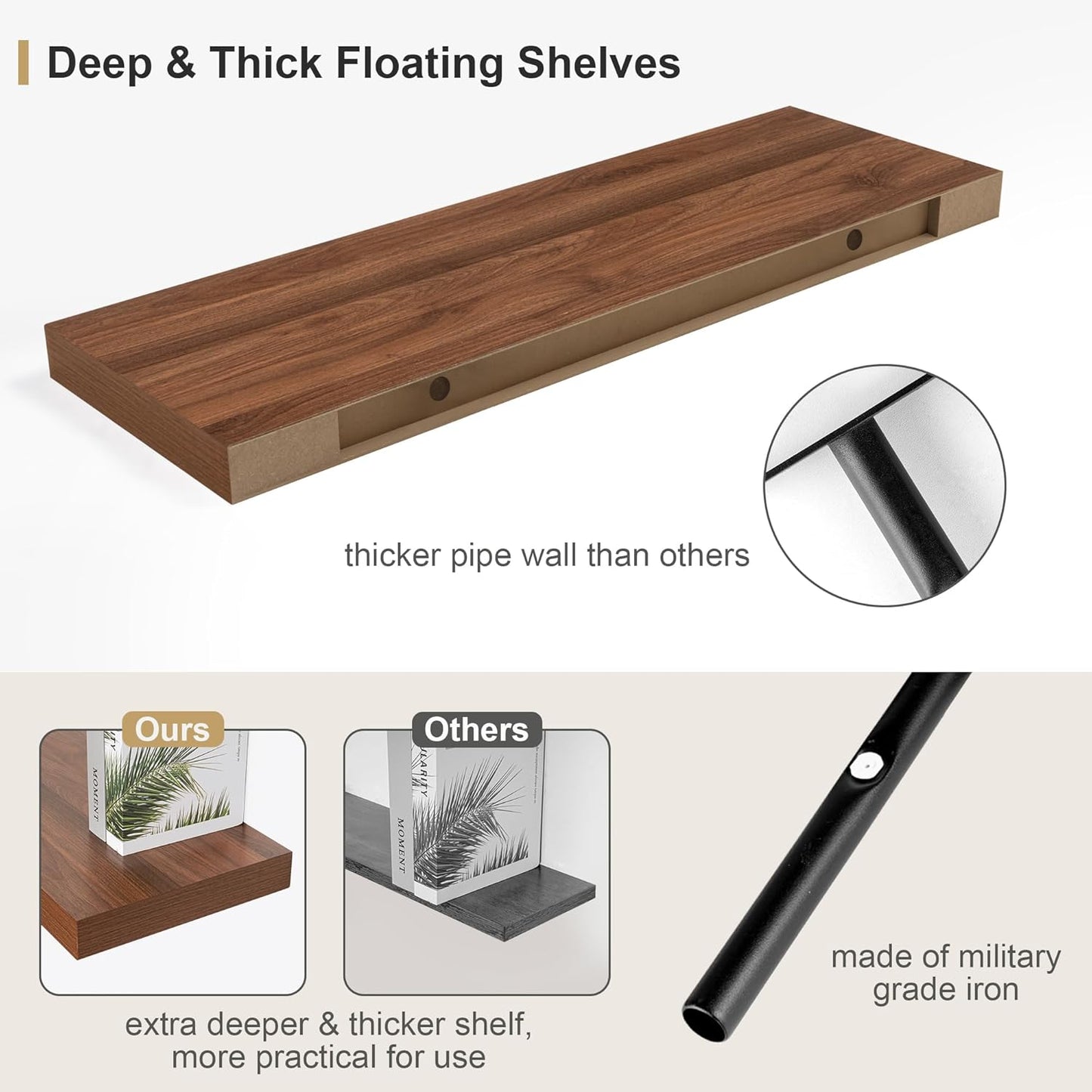 Heimlove 12" Deep Floating Shelves for Wall, 24 Inch Wall Shelf Bathroom Shelves Set of 1, Wall