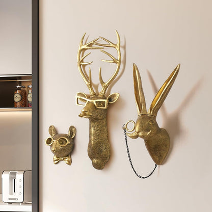 Animal Heads Wall Decor, Faux Deer Head Mount, Animal Sculptures Wall Decor, Resin Animal Head Wall