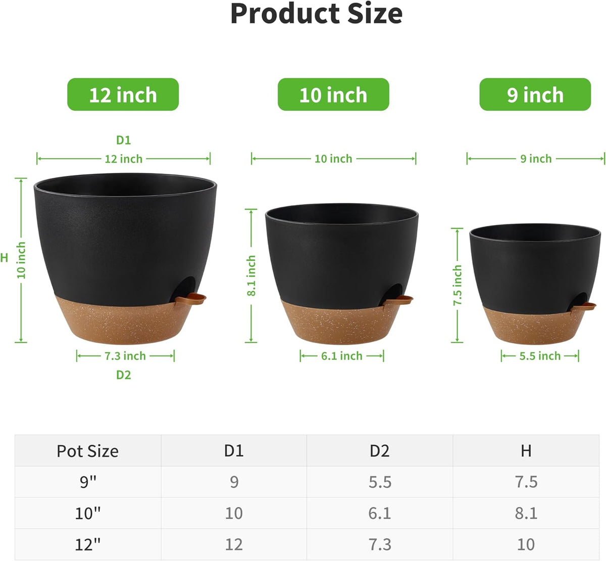 FaithLand 3-Pack Large Planter Pots, 12 10 9 Inch Self Watering Flower Pots for Indoor Outdoor