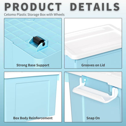Cetomo Lidded Storage Bin with Handle, Tote Organizing Container with Wheels, Lid and Secure