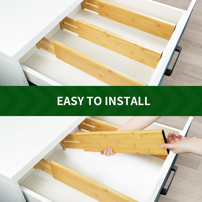 VaeFae 3 Pack Bamboo Drawer Dividers, 4" High Adjustable 11.9-17.1" Clothes Drawer Organizers
