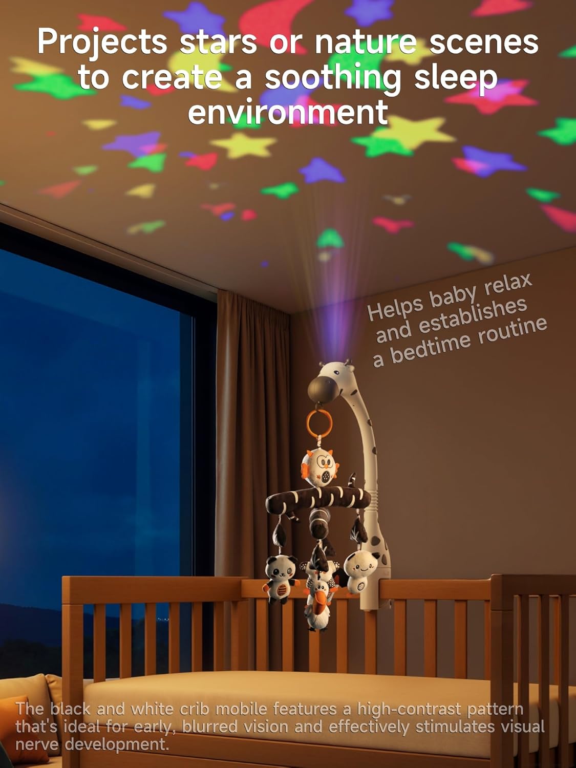 TUMAMA Baby Crib Mobile, Nursery Musical Mobile with Remote Control,Projection Night Light, Music