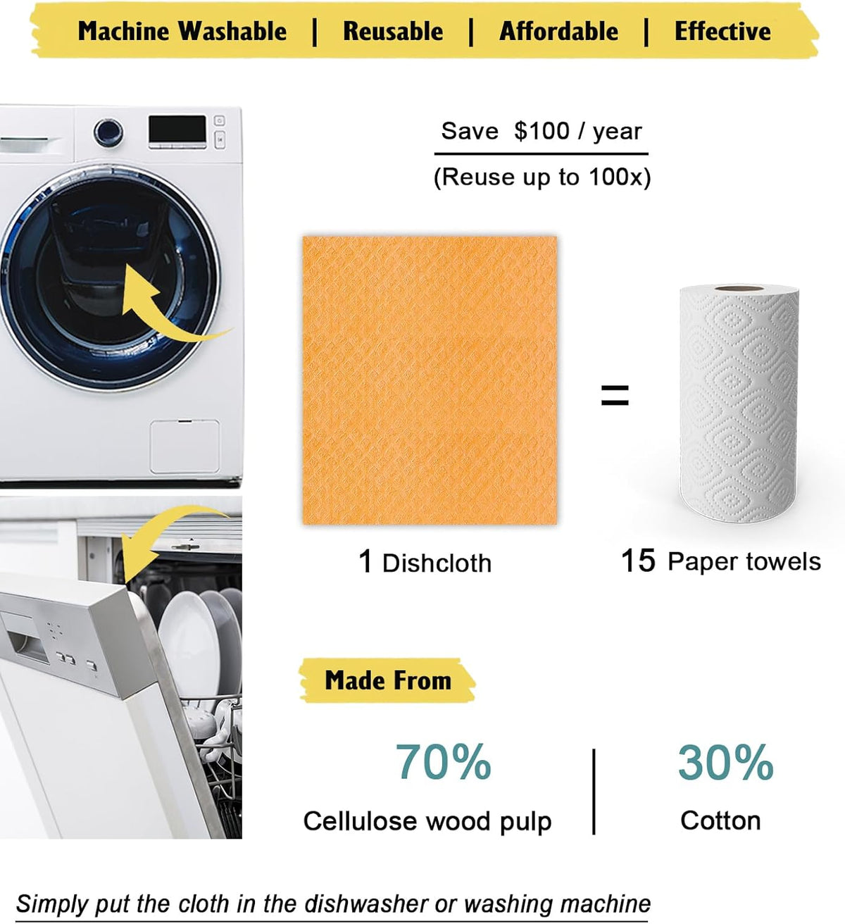 Swedish Dishcloths - 10 Pack Reusable Kitchen Dishcloths - Ultra Absorbent Dish Towels for Washing