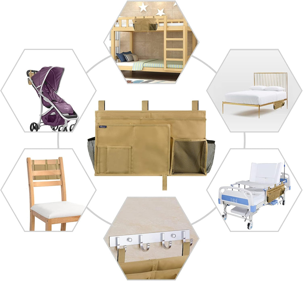 Surblue Bedside Caddy Hanging Bed Organizer Storage Bag Pocket for Bunk and Hospital Beds, College