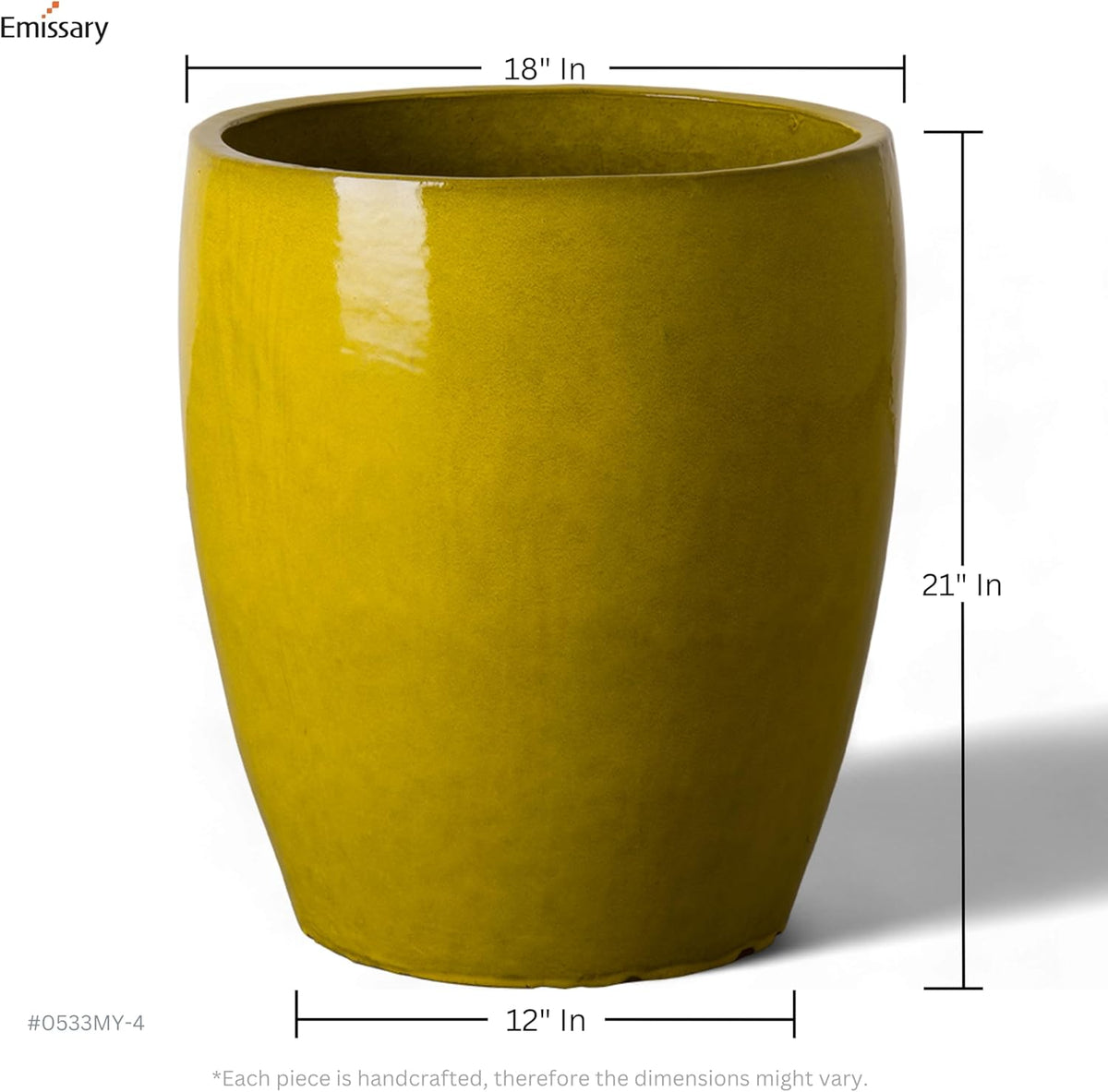 Emissary Bullet 18 in. Mustard Yellow Ceramic Round Planter (18 in. L x 18 in. W x 21 in. H) with
