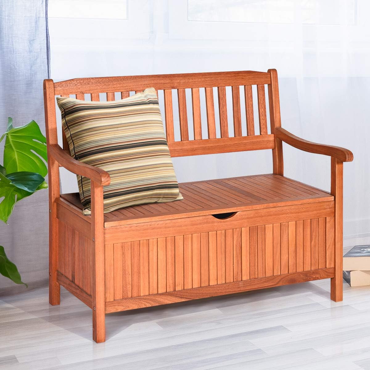 Tangkula Outdoor Wood Storage Bench Deck Box, Entryway Porch Storage Bench with Inner Removable