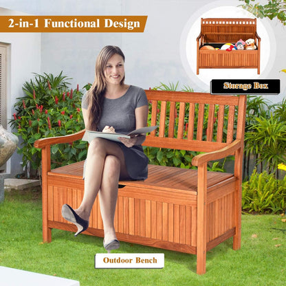 Tangkula Outdoor Wood Storage Bench Deck Box, Entryway Porch Storage Bench with Inner Removable