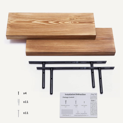 Fun Memories European Pine Floating Shelves for Wall, Mounted Shelf for Decor Storage Set of 2