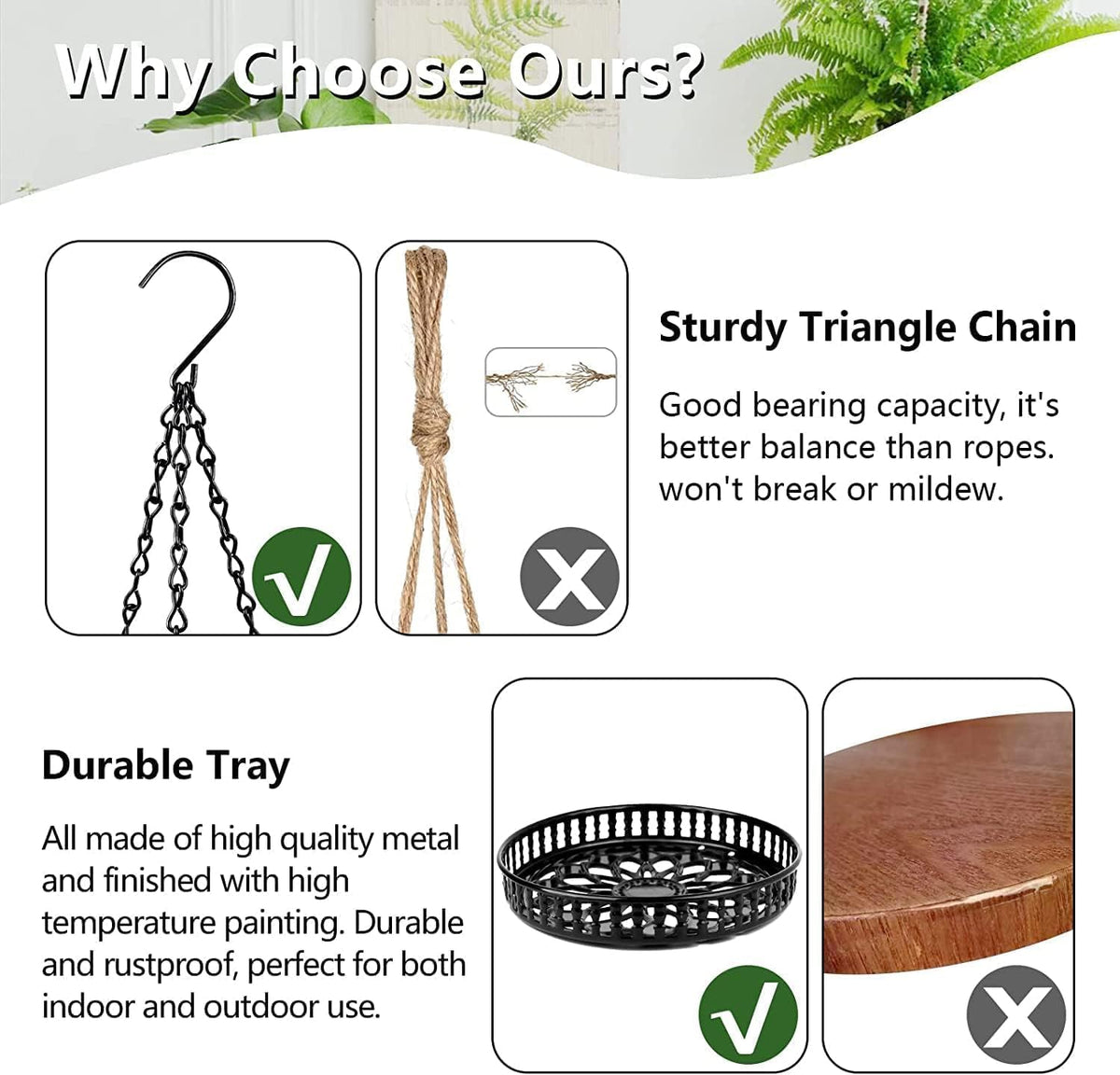 Plant Hanger Indoor Outdoor, 2 Tier Hanging Planter Hanging Plant Shelf, Metal Hanging Plant Holder