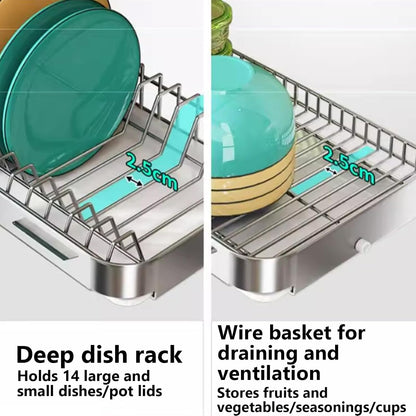 Dish Drying Rack with Drain Board - Rustproof Stainless Steel Dish Rack with Utensil Holder,Dish