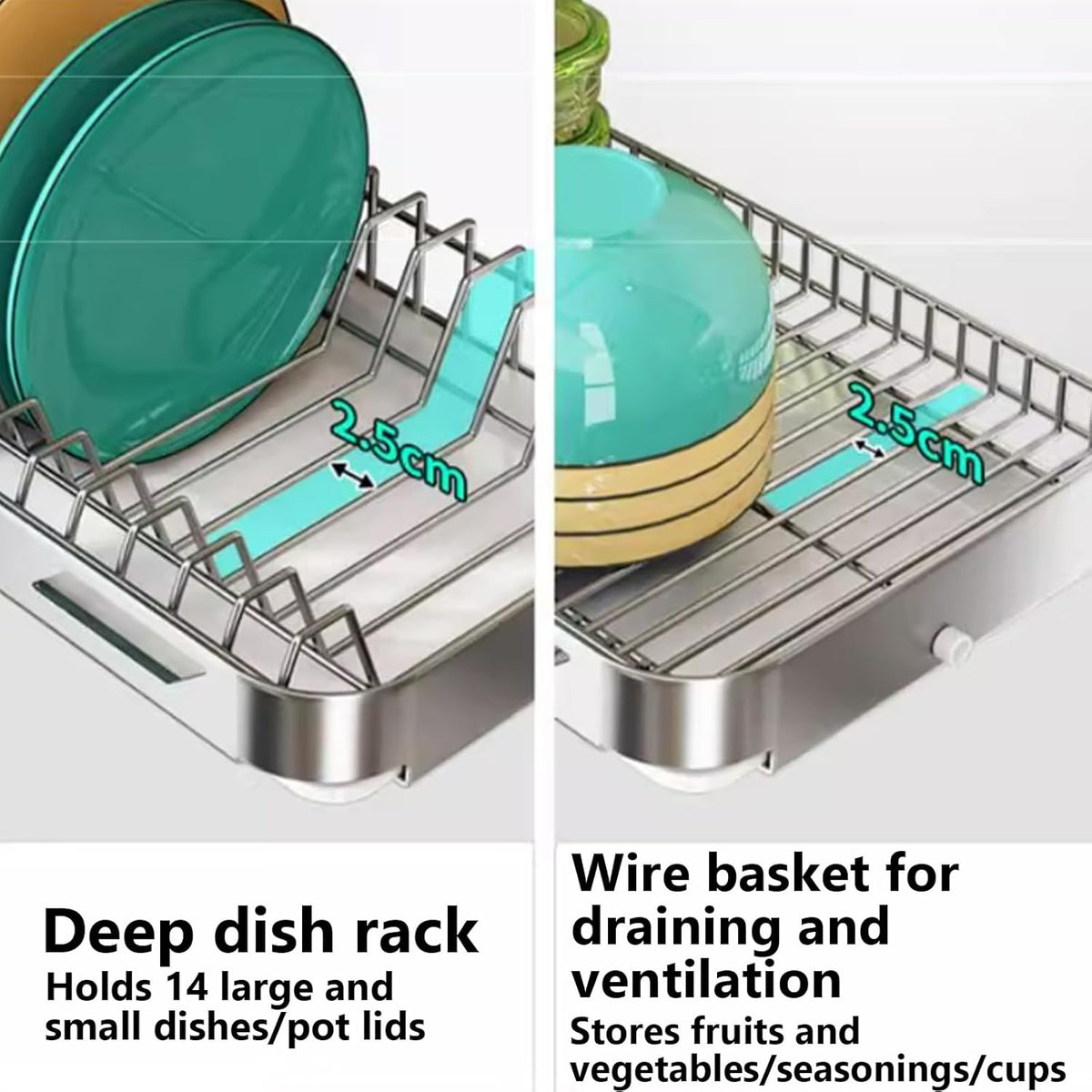 Dish Drying Rack with Drain Board - Rustproof Stainless Steel Dish Rack with Utensil Holder,Dish
