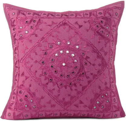 Eyes of India Embroidered Decorative Boho Throw Pillow Cover with Mirrors, Handmade Bohemian Accent