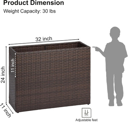 SUNNYPARK Tall Rectangular Planter with Removable Liner, All-Weather PE Rattan Large Modern