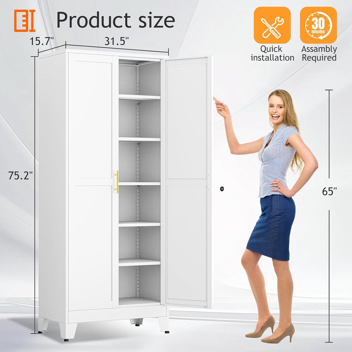 Kitchen Pantry Storage Cabinet with Doors and Adjustable Shelves, Metal ClosetMaid Food Pantry
