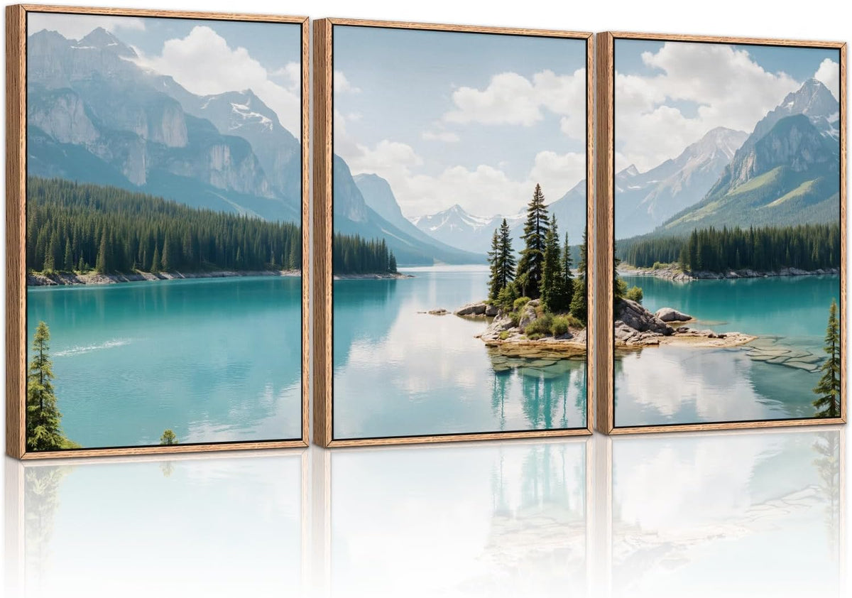 HLNIUC Large Mountain Lake Framed Canvas Wall Art Set,Beautiful Nature Landscape Wall Decor,Lake