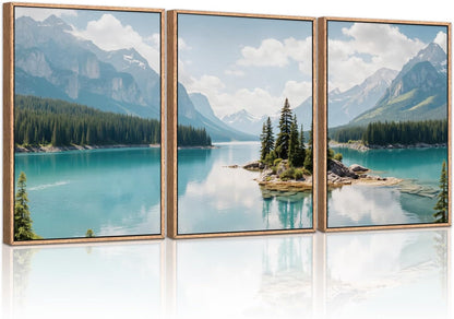 HLNIUC Large Mountain Lake Framed Canvas Wall Art Set,Beautiful Nature Landscape Wall Decor,Lake