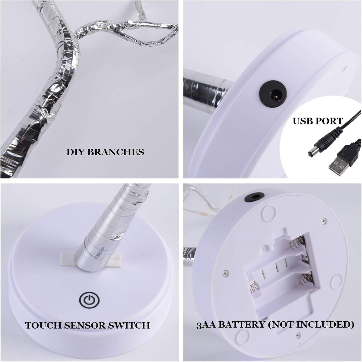 108 LED Sparkly Fairy Tree Lamp, Warm White, Remote Control, USB/Battery, 8 Modes, DIY Bonsai
