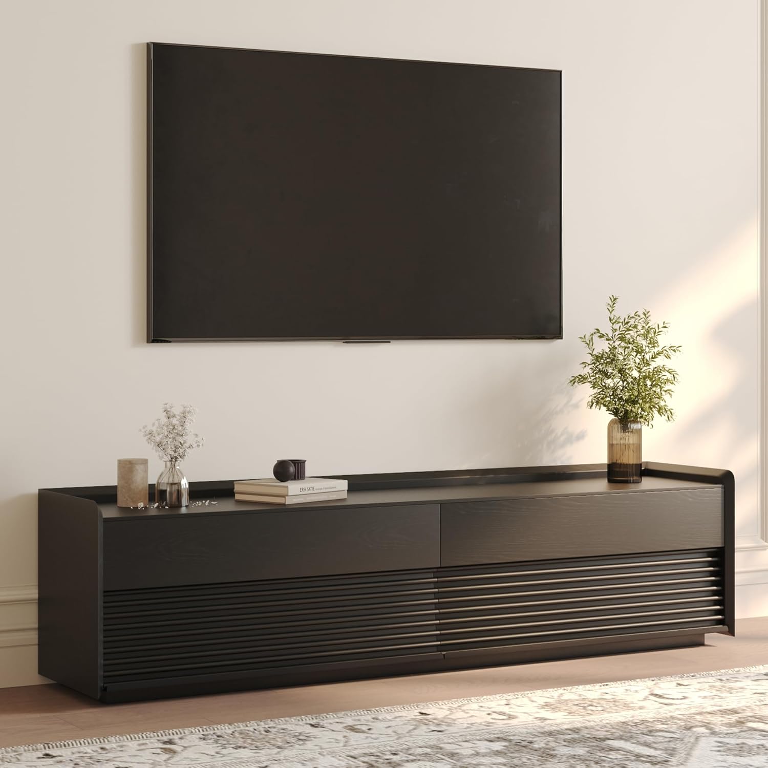 POVISON Fully-Assembled Mid Century Modern TV Stand, 70.87" Entertainment Center with LED Light