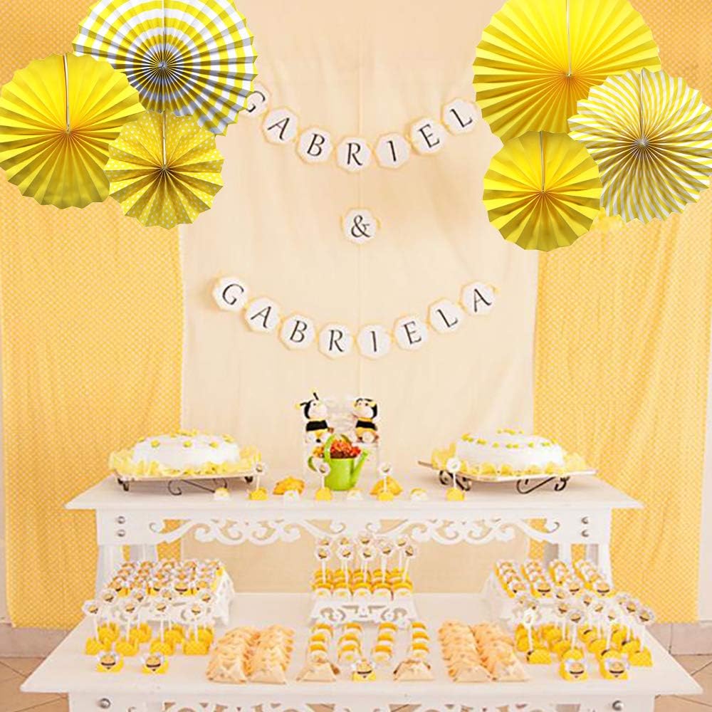 ADLKGG Party Hanging Paper Fans Set, Yellow Round Pattern Paper Garlands Decoration for Birthday