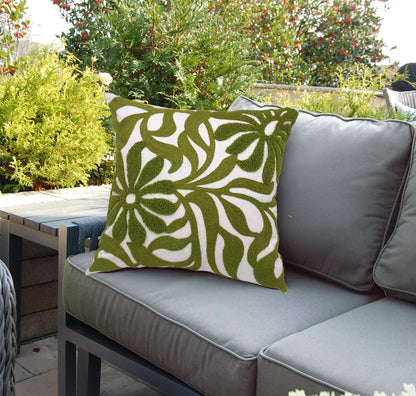 Alysheer Farmhouse Floral Leaves Embroidered Decorative Throw Pillow Cover 18x18 inches, Boho