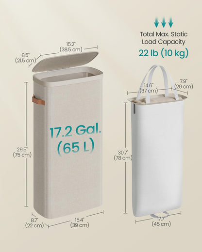 SONGMICS Laundry Basket, 17.2 Gal. Laundry Hamper, Easy Assembly, with Lid and Handles, Removable