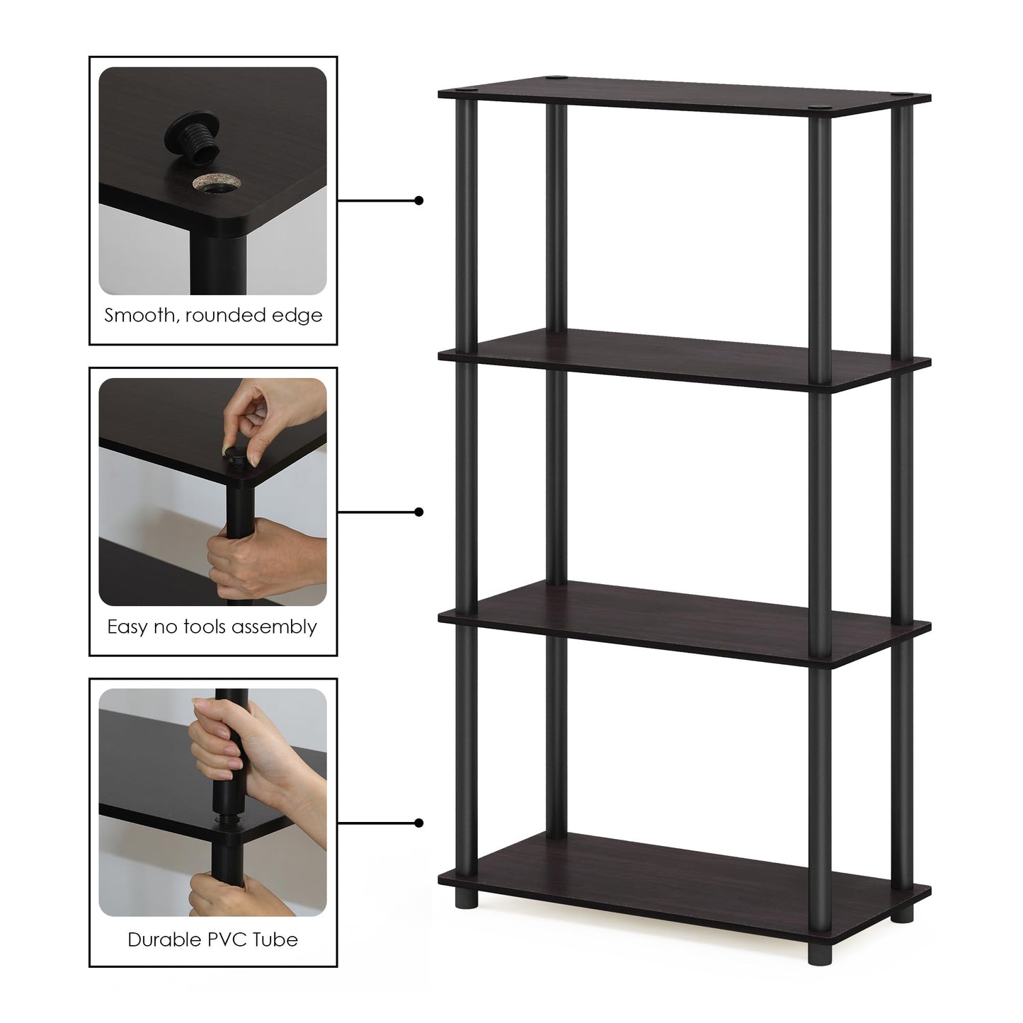 Furinno Turn-N-Tube Storage Shelves, 4-Tier Book Shelf, Corner Shelf, Toolless Open Shelves, for