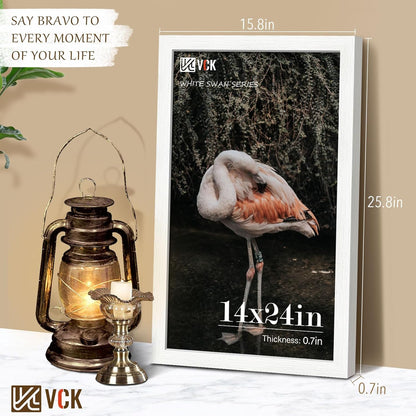 VCK 14x24 Picture Frame Set of 3, White Solid Wood Poster Frames, Textured Exclusive Wall Gallery