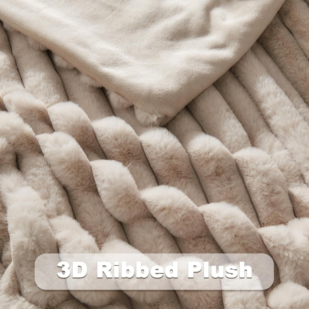 NEWCOSPLAY Faux Fur Throw Blanket Linen 3D Ribbed Plush Thick Warm Blanket for Couch Sofa Bed