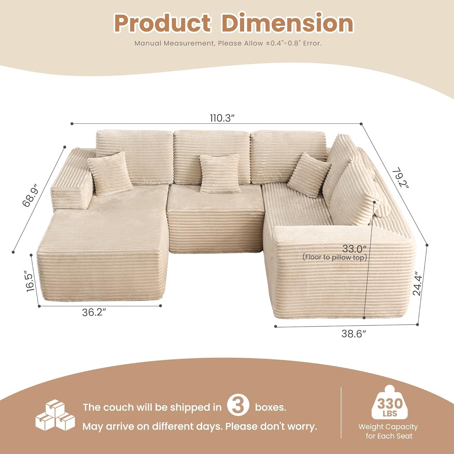 HOOOWOOO Cloud Sectional Couches for Living Room,Modular Sectional Sofa No Assembly,110X79 Inch