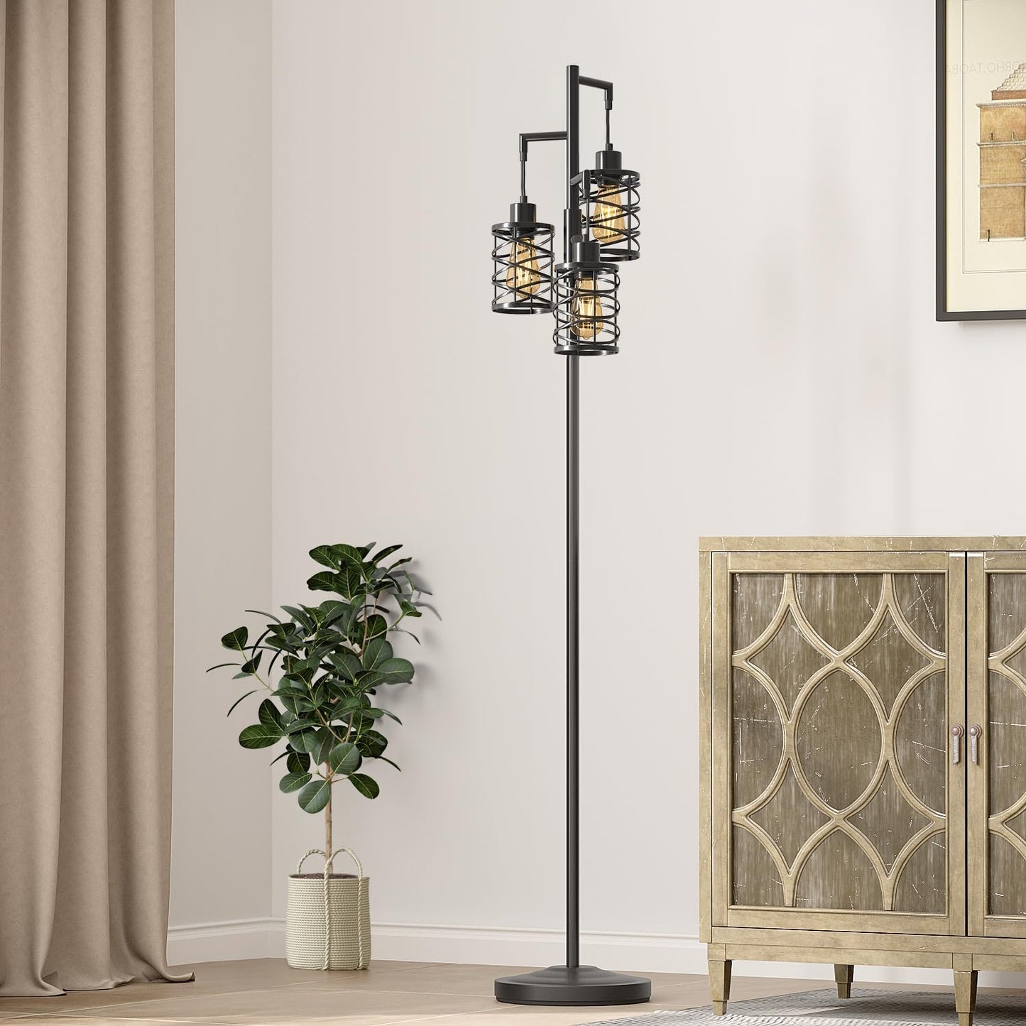 Oneach 70" Industrial Floor Lamp, Stepless Dimmable Standing Lamp with 3 Bulbs, Farmhouse Corner
