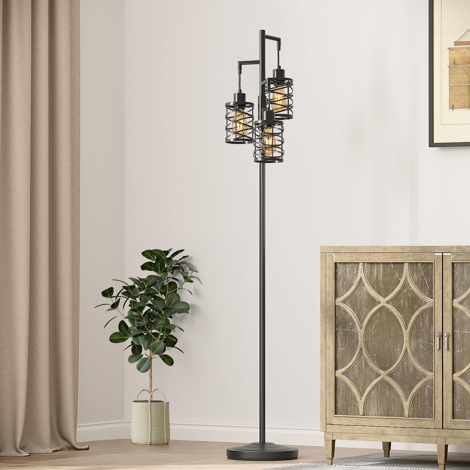 Oneach 70" Industrial Floor Lamp, Stepless Dimmable Standing Lamp with 3 Bulbs, Farmhouse Corner