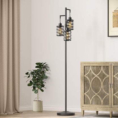 Oneach 70" Industrial Floor Lamp, Stepless Dimmable Standing Lamp with 3 Bulbs, Farmhouse Corner