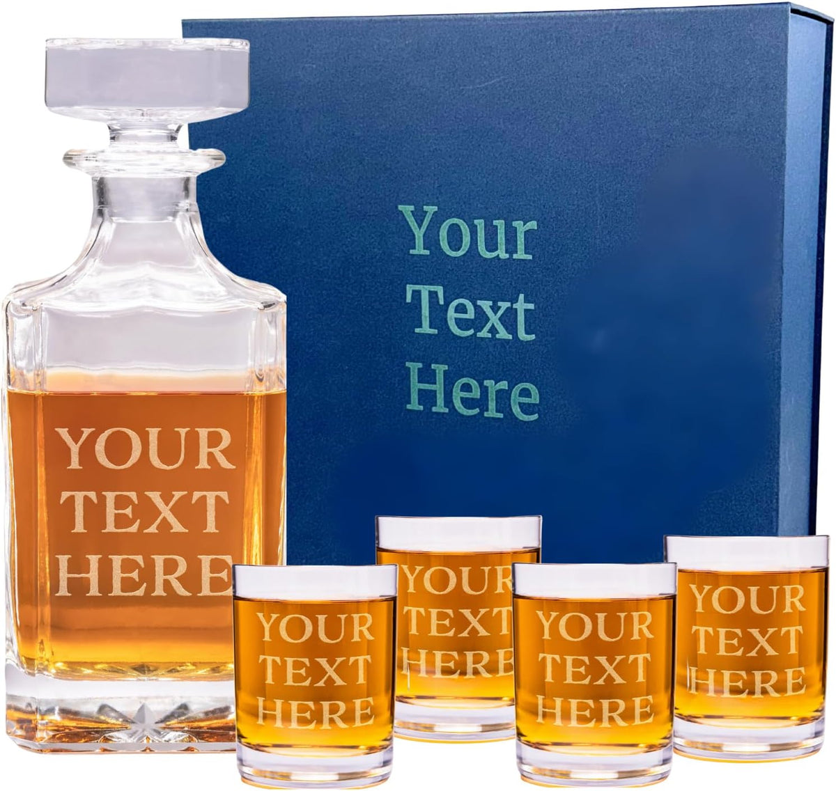 Gifts Inscribed Personalized Whiskey Decanter Set - Engraved Whiskey Decanter Bottle & Set of 4