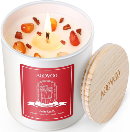 AOOVOO Cinnamon Scented Candles for Women - Aromatherapy Candle with Crystals Inside, 10oz Soy