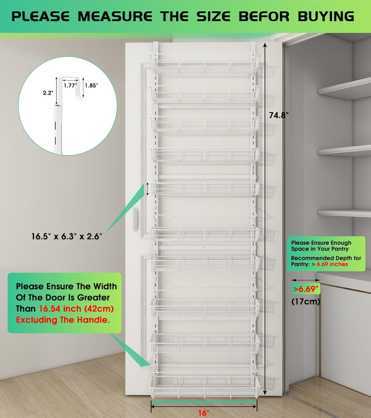 White 10-Tier Over The Door Pantry Organizer, Pantry Organization and Storage, Metal Hanging