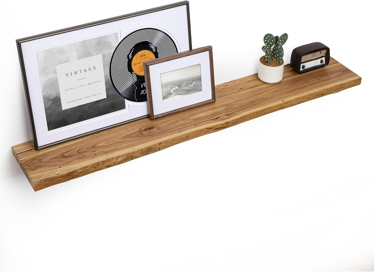 Floating Shelves for Wall, 55"x9.3" Rustic Solid Live-Edge Elm Wood Wall Shelves, Heavy-Duty