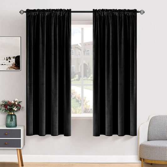 MIULEE Black Velvet Curtains Thermal Insulated Blackout Halloween Curtain Drapes for Bedroom Living