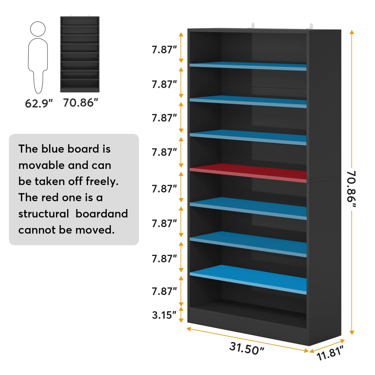 Tribesigns Shoe Cabinet, 9 Tiers 40-45 Pairs Heavy Duty Wood Freestanding Shoe Storage Cabinet