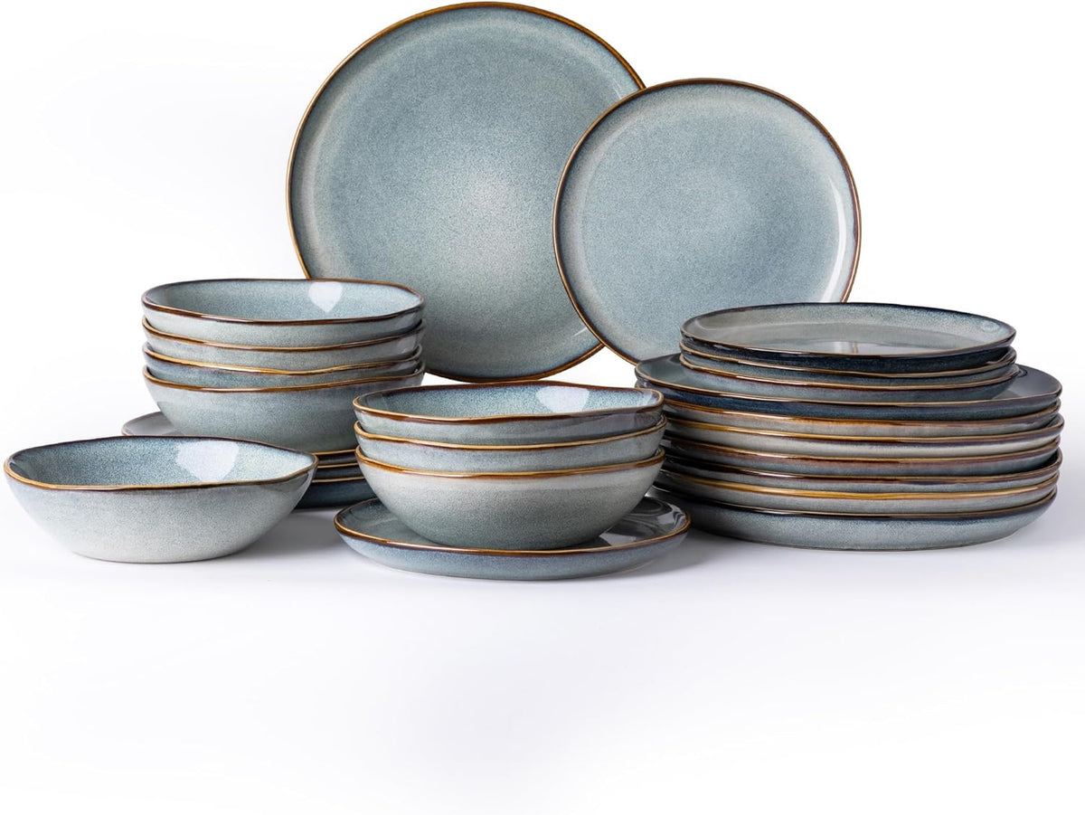 AmorArc Ceramic Dinnerware Sets,Handmade Reactive Glaze Stoneware Plates and Bowls Set,Highly Chip
