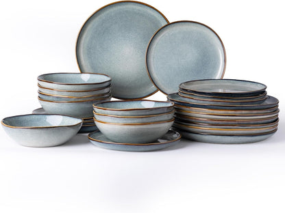 AmorArc Ceramic Dinnerware Sets,Handmade Reactive Glaze Stoneware Plates and Bowls Set,Highly Chip