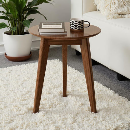 100% Solid Oak Round Side Table Set of 2, Small Bedside Table for Small Spaces, Living Room End