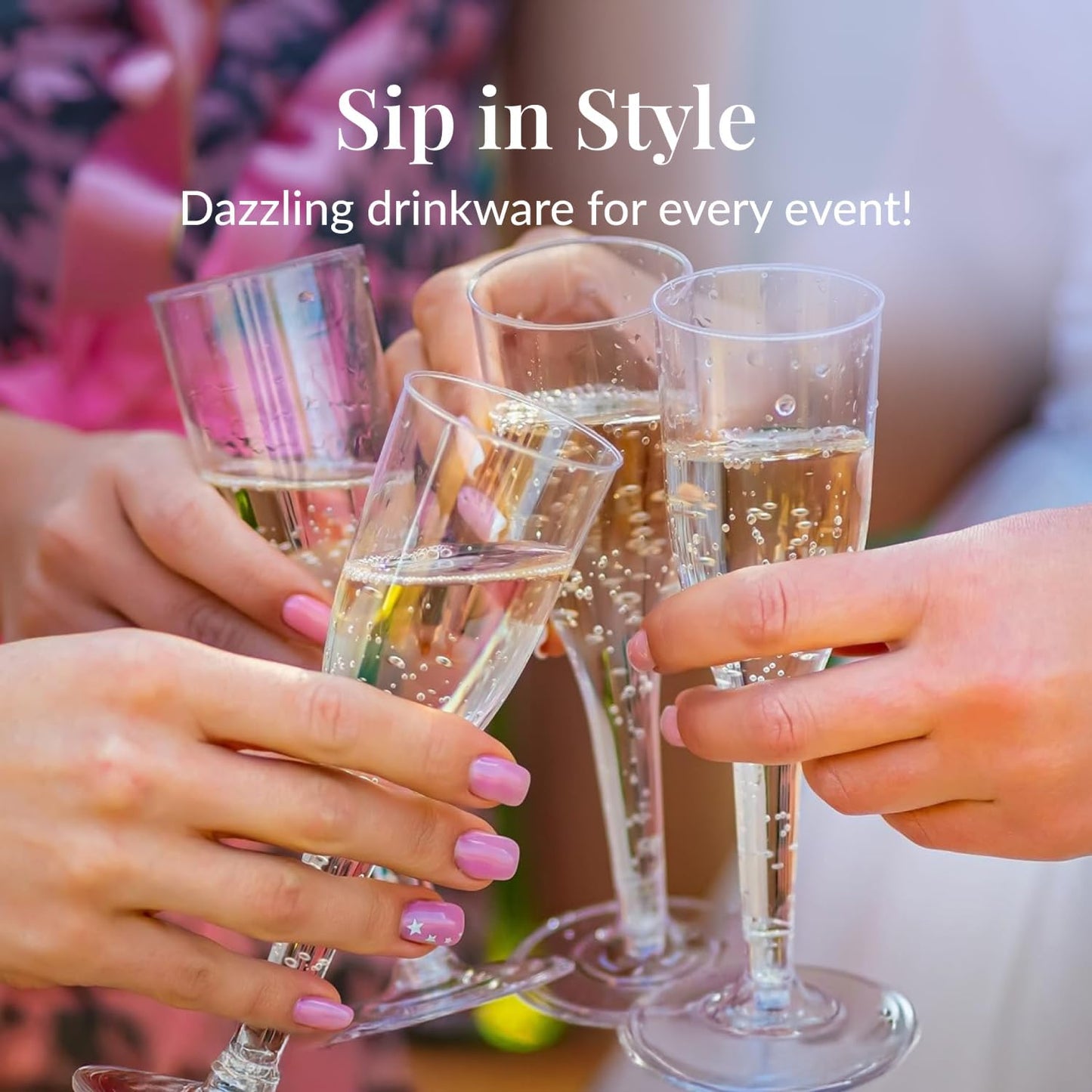 Prestee Set of 200 Plastic Champagne Flutes - Clear Champagne Glasses for Parties, Weddings, Events