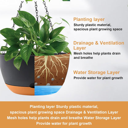 4 Pack Plastic Hanging pots for Plants Indoor,8 Inch Plant Pot Indoor Outdoor Hanging