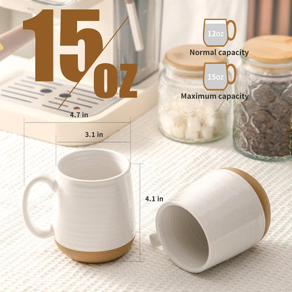 Hasense Porcelain Coffee Mugs Set of 6, 15 Ounce Large Ceramic Coffee Cups Set with Handle for