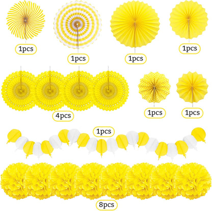 Yellow Party Decorations, Papar Fans Pompoms Fans Garlands for Birthday Bridal Baby Shower Wedding