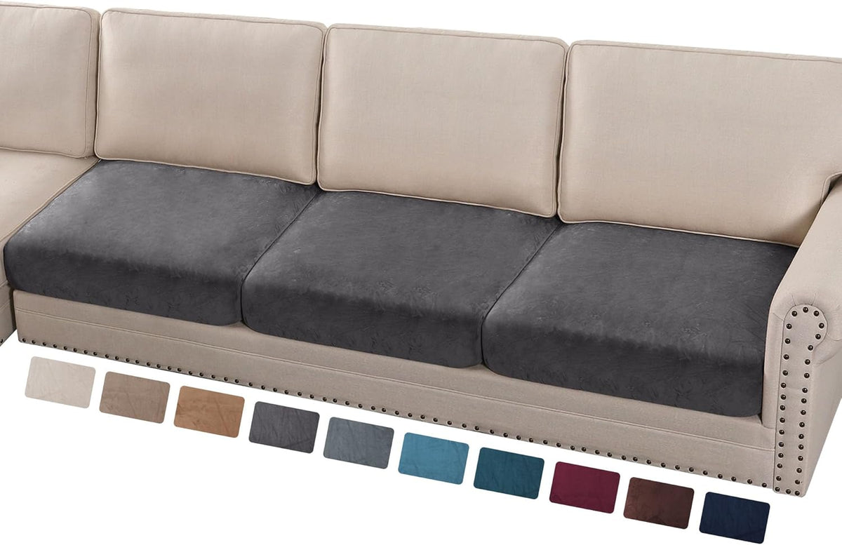 PrinceDeco Velvet Stretch Couch Cushion Cover Extra Large Cushion Slipcover for Chair Loveseat Sofa
